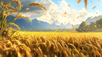 金黄稻田秋收景色