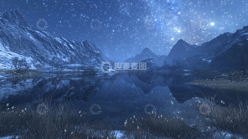 高清大图下载【趣麦麦图】冰雪山谷星空夜景