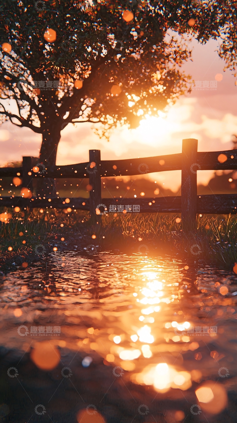 高清大图下载【趣麦麦图】夕阳西下田园风光