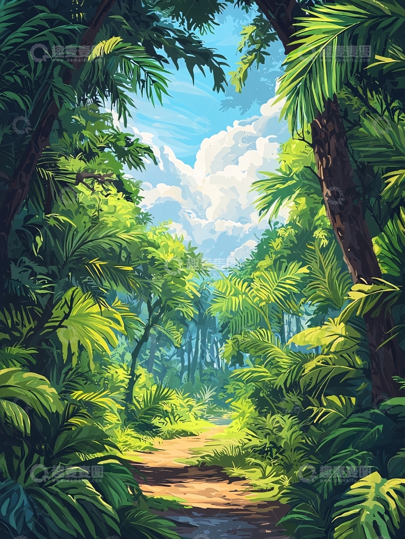 高清大图下载【趣麦麦图】茂密热带雨林中的小路