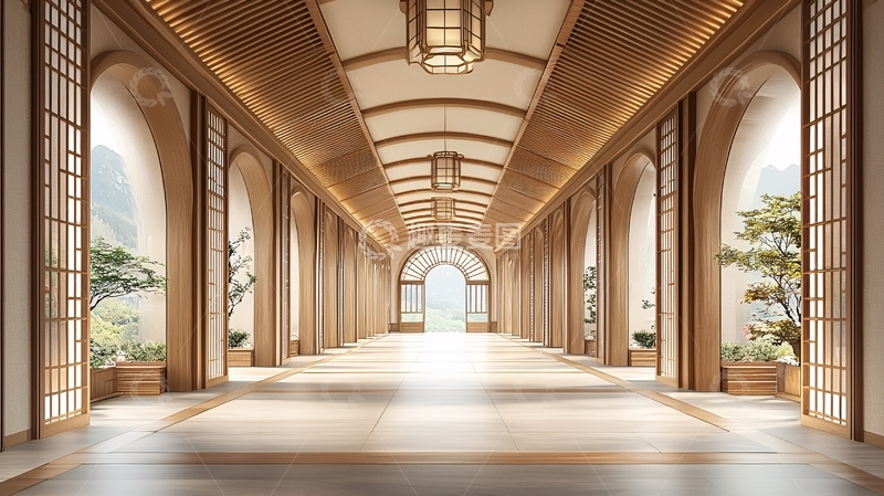 高清大图下载【趣麦麦图】中式风格长廊通道