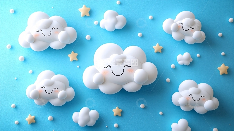 高清大图下载【趣麦麦图】微笑的卡通云朵星星背景