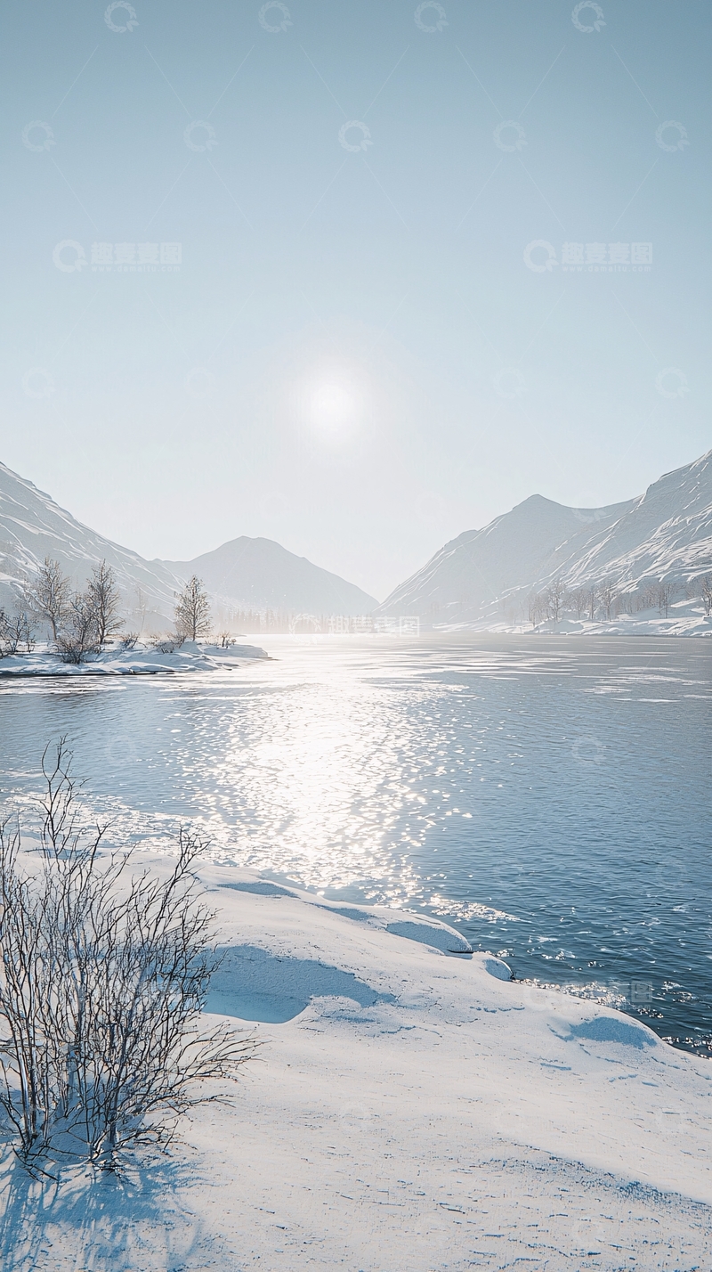 高清大图下载【趣麦麦图】冰雪覆盖的宁静山谷