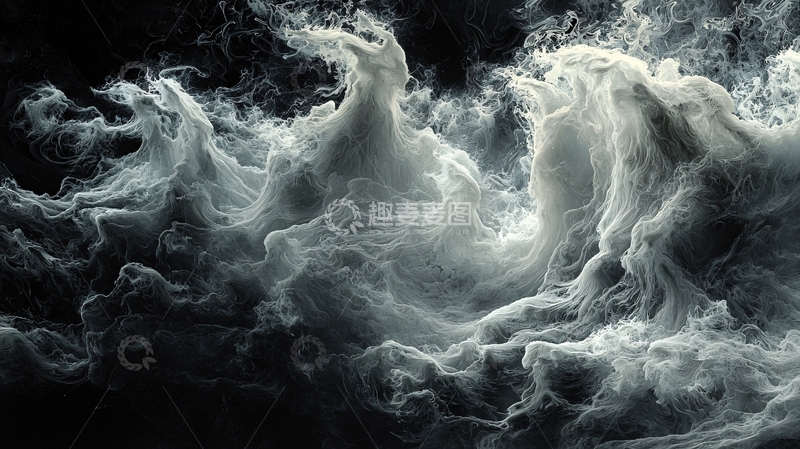 高清大图下载【趣麦麦图】翻滚的黑色背景中的白色云雾