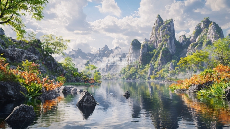 高清大图下载【趣麦麦图】山峦叠嶂湖光山色