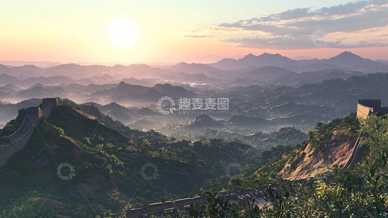 高清大图下载【趣麦麦图】长城日出山峦美景