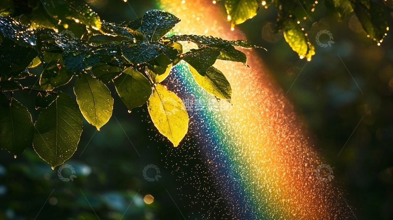 高清大图下载【趣麦麦图】阳光穿过树叶形成彩虹