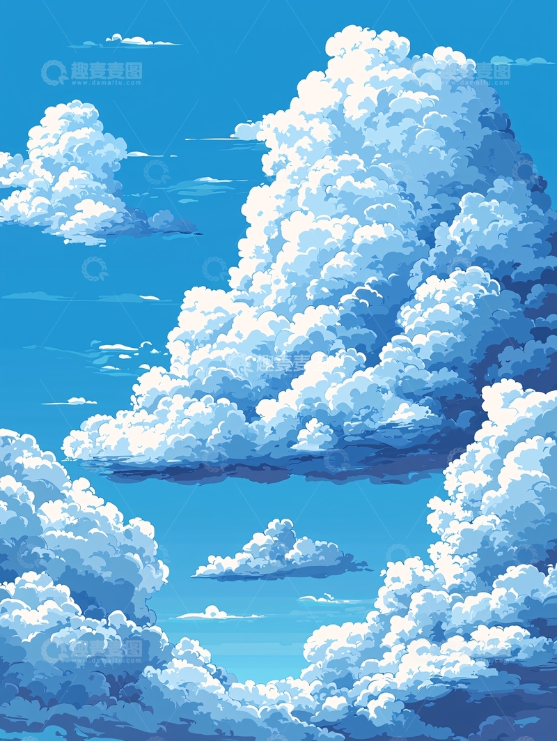 高清大图下载【趣麦麦图】棉花糖般的云朵漂浮在蓝天