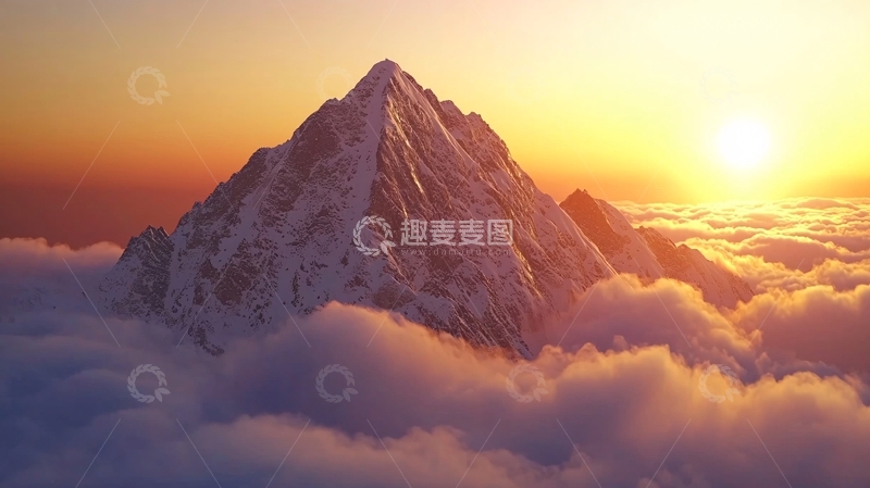 高清大图下载【趣麦麦图】云海日落雪山峰