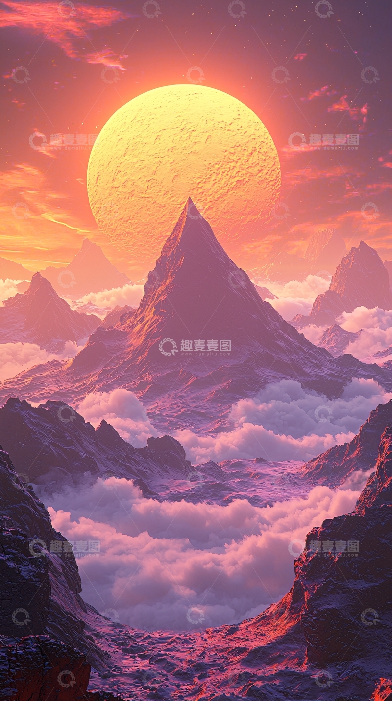 高清大图下载【趣麦麦图】日落山峰云海