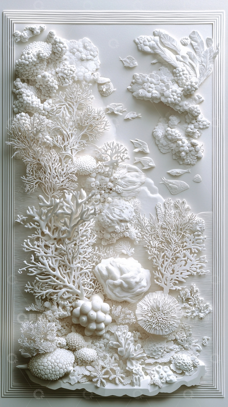 高清大图下载【趣麦麦图】白色珊瑚礁石浮雕