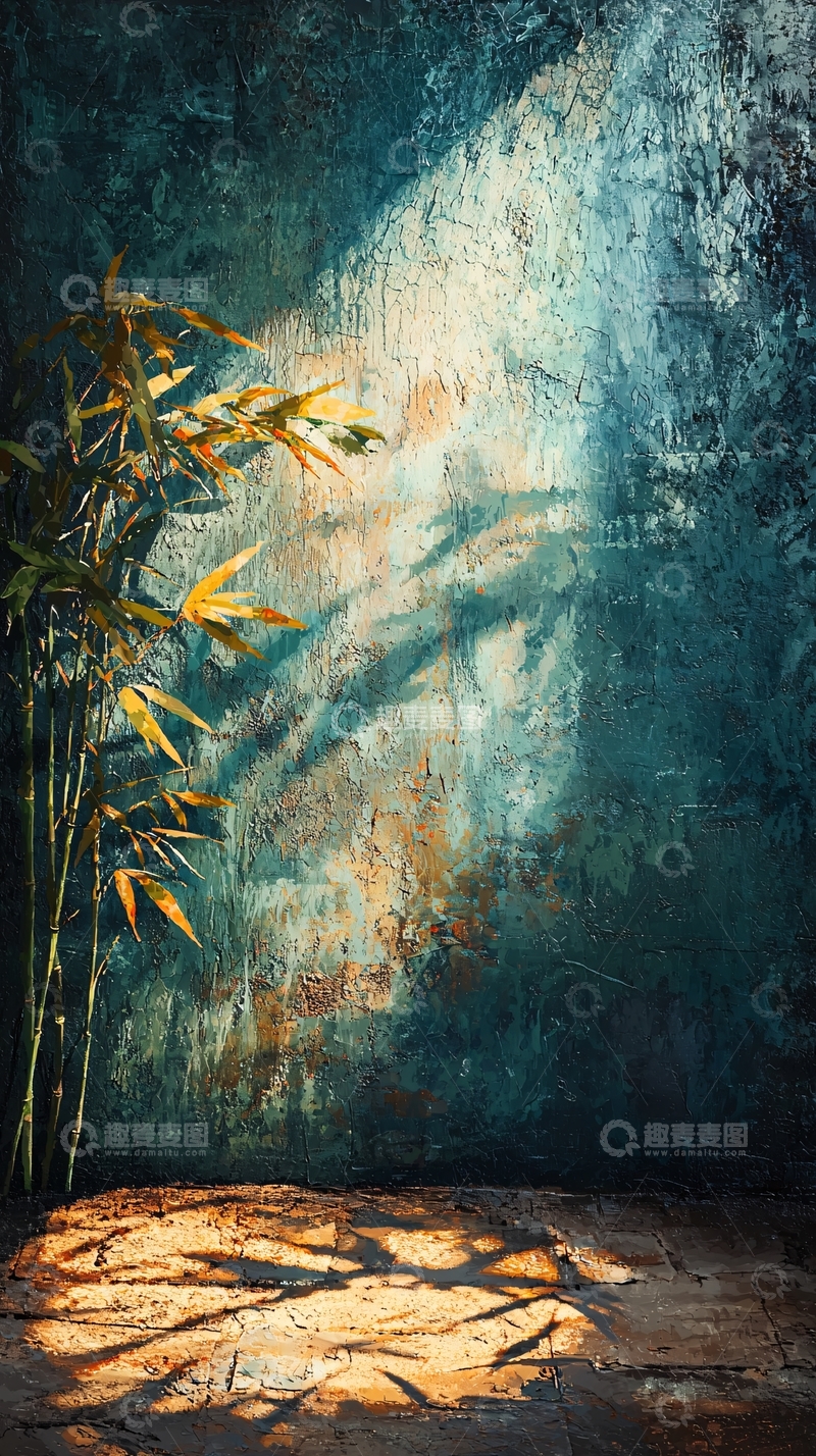 高清大图下载【趣麦麦图】光影斑驳的青色墙面