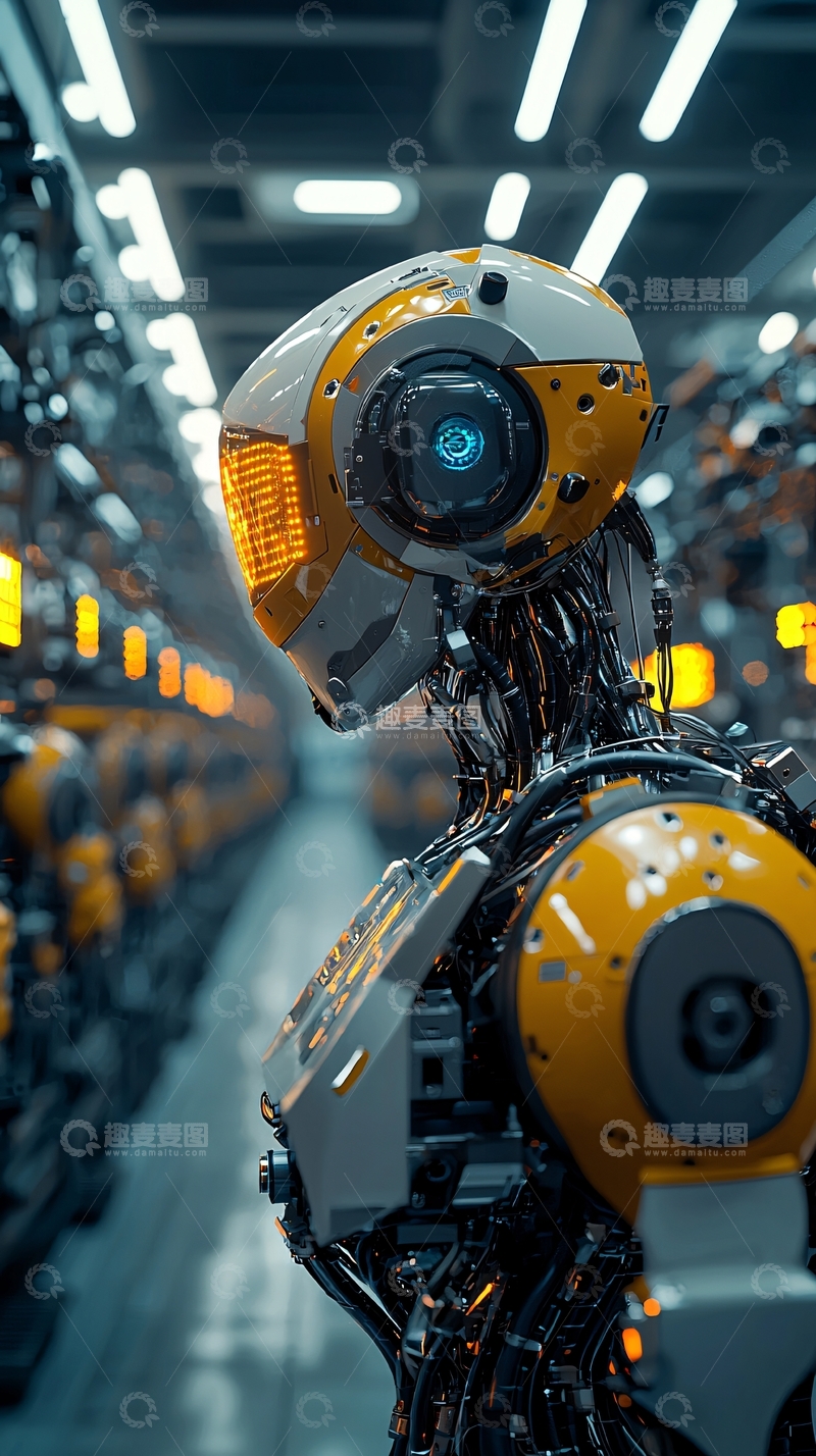 高清大图下载【趣麦麦图】黄色机器人侧面特写
