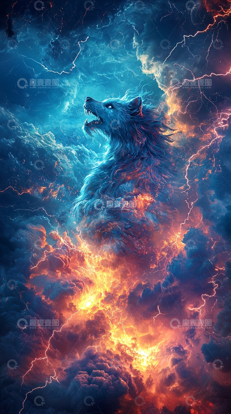 高清大图下载【趣麦麦图】风暴中的狼