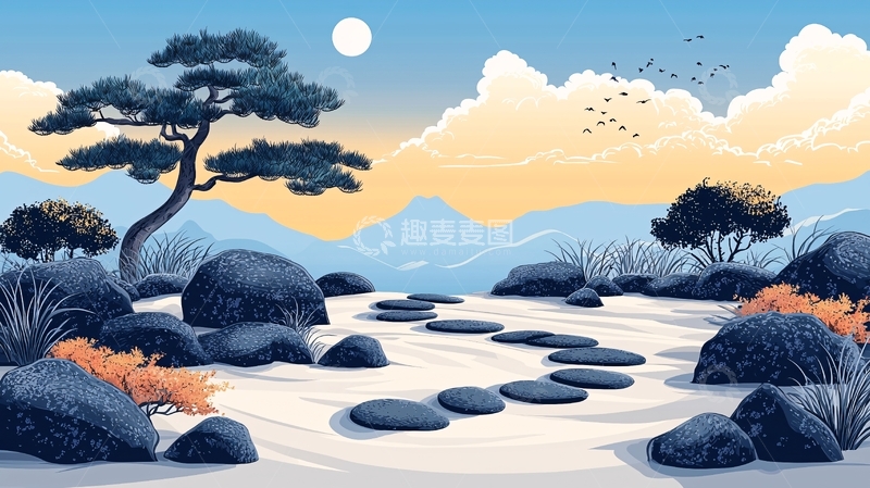 高清大图下载【趣麦麦图】日式庭院石头小路