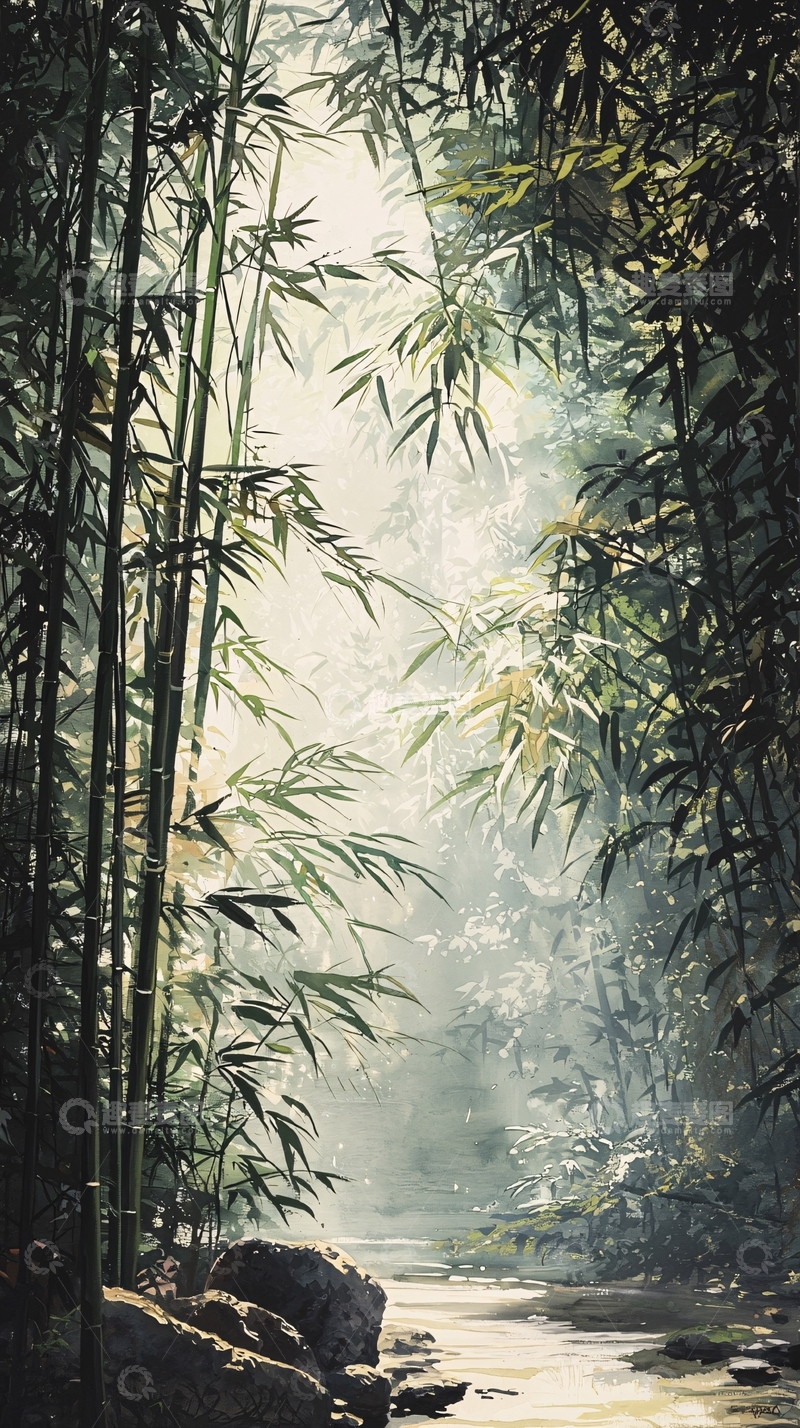 高清大图下载【趣麦麦图】竹林小溪