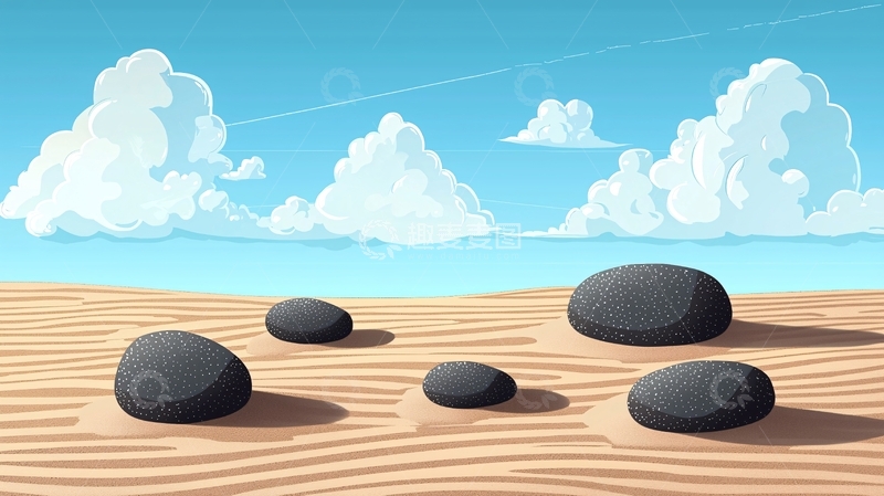 高清大图下载【趣麦麦图】卡通海滩鹅卵石风景