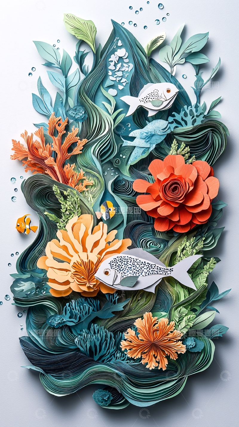 高清大图下载【趣麦麦图】纸艺海洋生物群