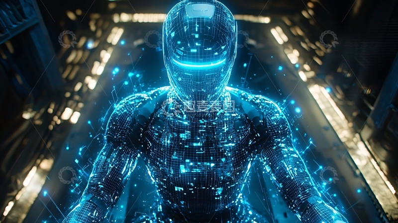 高清大图下载【趣麦麦图】蓝色发光机械人全身像