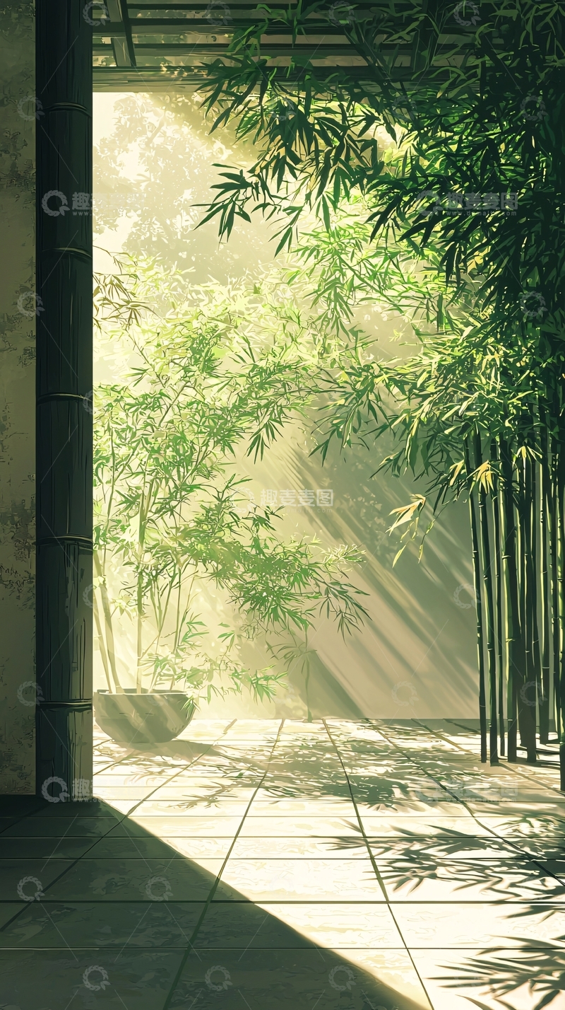 高清大图下载【趣麦麦图】阳光洒进竹林