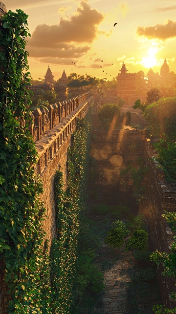 夕阳下古城高墙