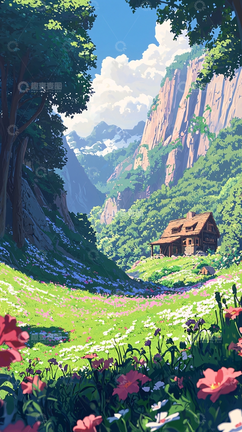 高清大图下载【趣麦麦图】山谷中的小屋