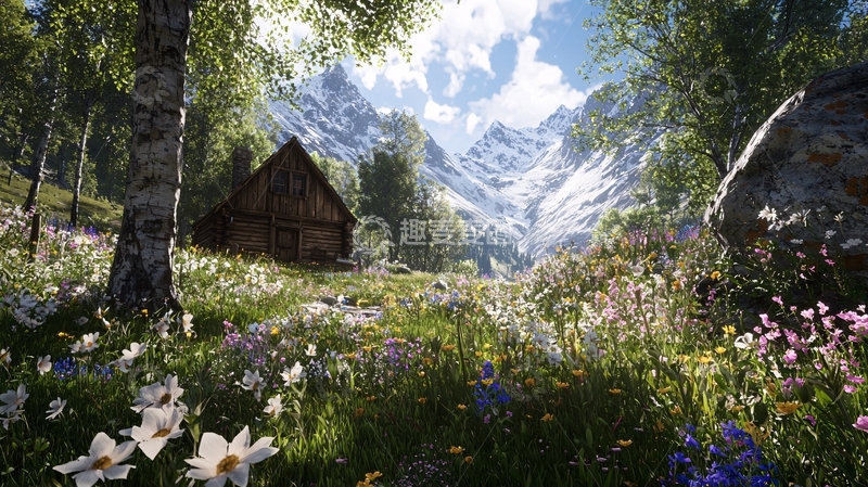 高清大图下载【趣麦麦图】阿尔卑斯山脉木屋