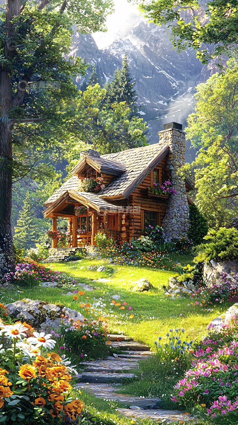 高清大图下载【趣麦麦图】山林木屋