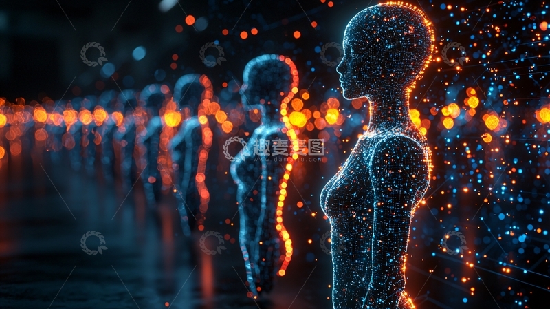 高清大图下载【趣麦麦图】蓝色人形队列