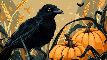 秋季南瓜田里站着乌鸦