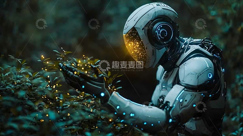 高清大图下载【趣麦麦图】未来科技感机器人触摸发光植物