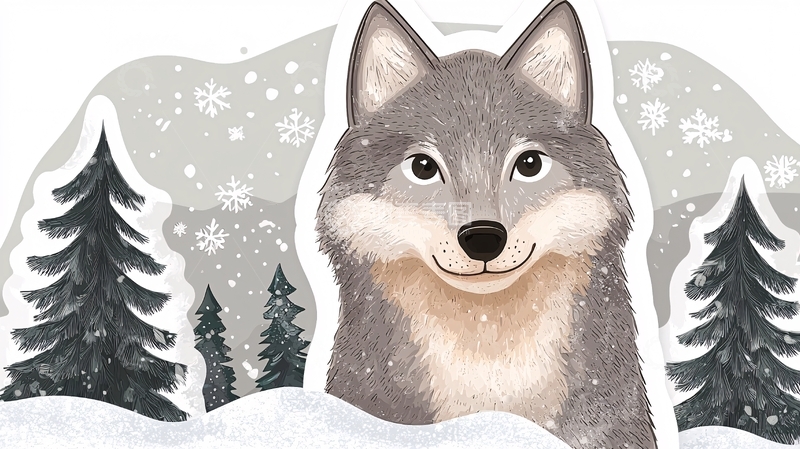 高清大图下载【趣麦麦图】雪地里微笑的灰狼