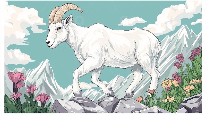 高清大图下载【趣麦麦图】雪山白羊卡通图