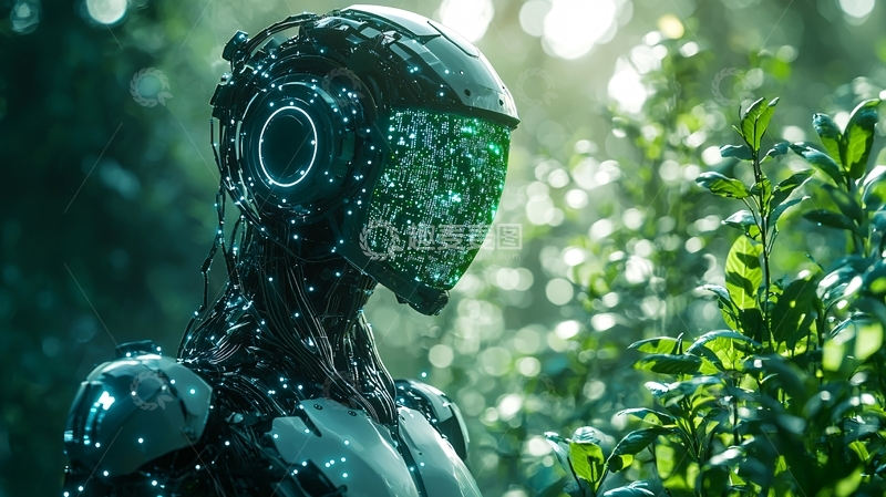 高清大图下载【趣麦麦图】绿色面罩的机器人