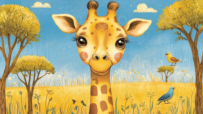 高清大图下载【趣麦麦图】长颈鹿卡通图