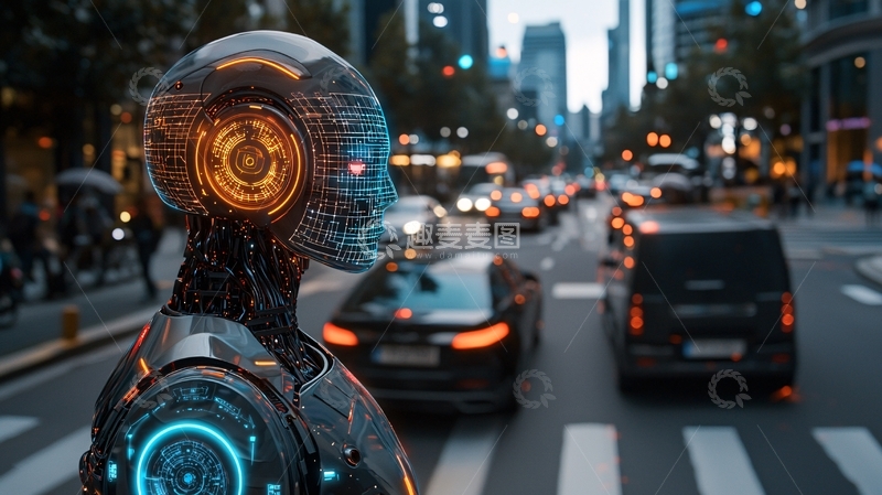 高清大图下载【趣麦麦图】未来城市街景中的机器人