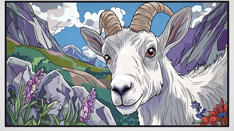 高清大图下载【趣麦麦图】山羊水彩画