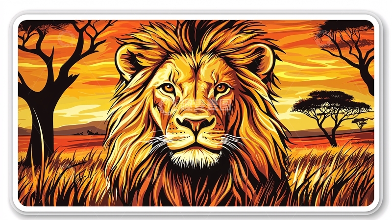 高清大图下载【趣麦麦图】非洲雄狮日落剪影