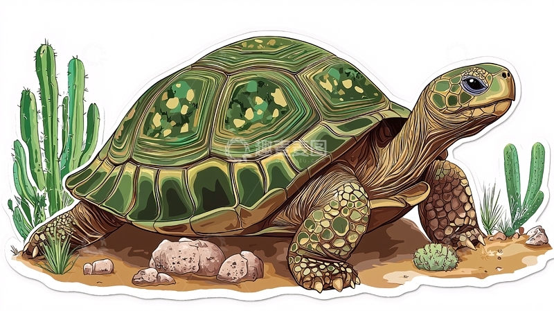 高清大图下载【趣麦麦图】手绘绿壳陆龟