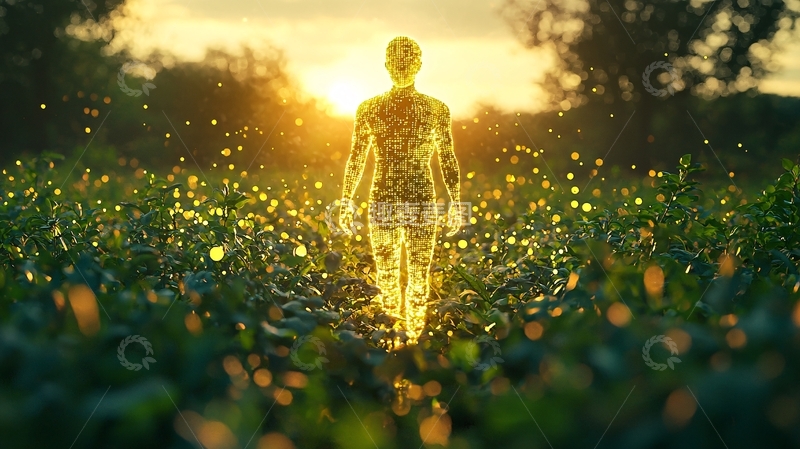 高清大图下载【趣麦麦图】金色人形站在田野中