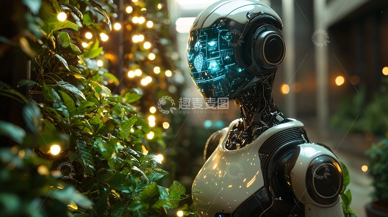 高清大图下载【趣麦麦图】未来感机器人与植物