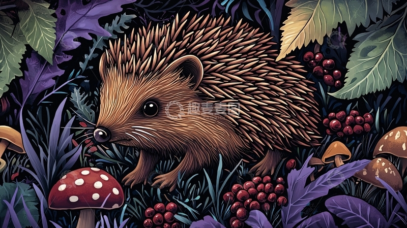 高清大图下载【趣麦麦图】森林里的刺猬
