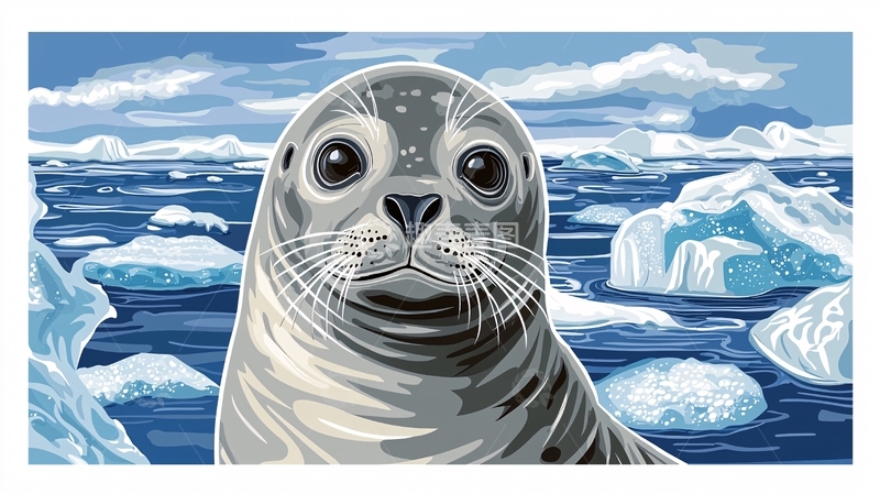 高清大图下载【趣麦麦图】冰海中的可爱海豹