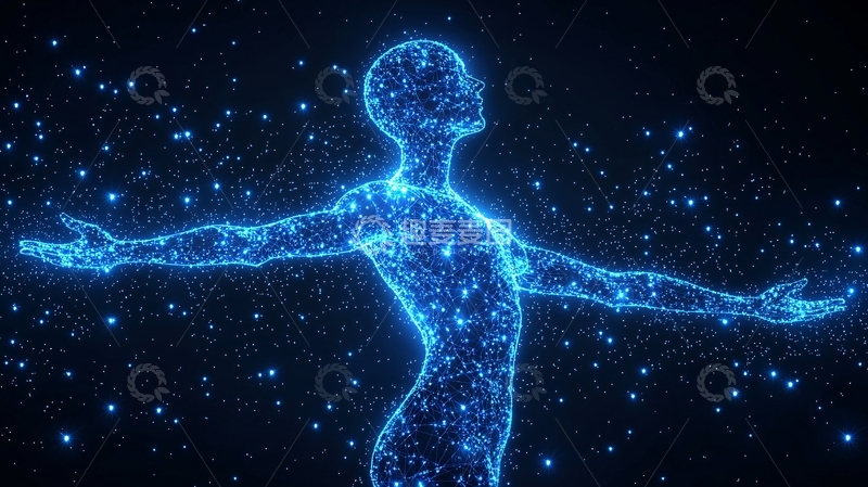 高清大图下载【趣麦麦图】蓝色粒子人张开双臂