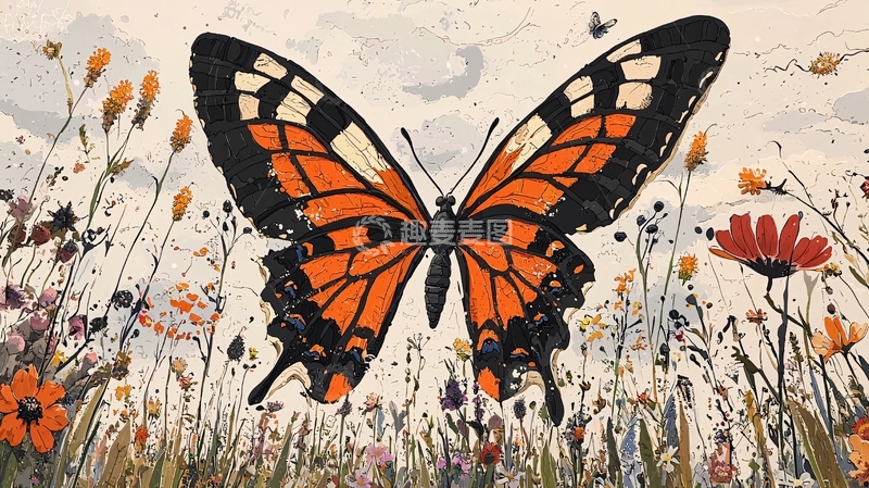 高清大图下载【趣麦麦图】橙黑蝴蝶花丛