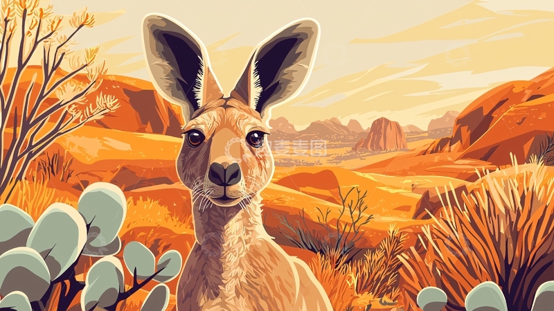 高清大图下载【趣麦麦图】红袋鼠沙漠背景图