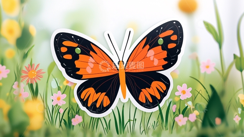 高清大图下载【趣麦麦图】橙黑蝴蝶贴纸