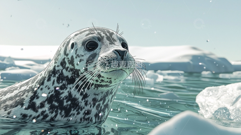高清大图下载【趣麦麦图】北极海豹幼崽冰水中嬉戏