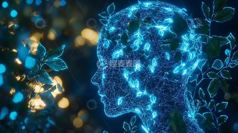 高清大图下载【趣麦麦图】蓝色光芒女性侧脸