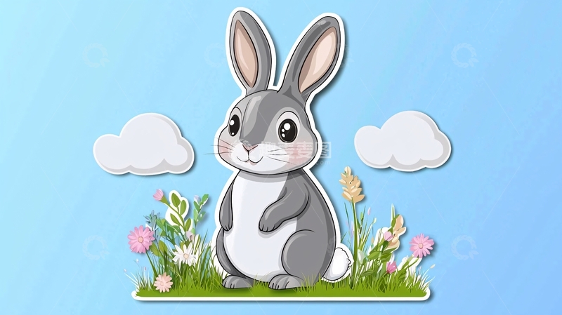 高清大图下载【趣麦麦图】可爱卡通小灰兔